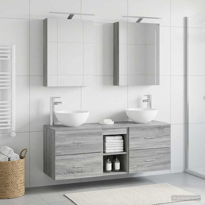 Set de mobilier pentru baie 5 buc. Sonoma gri
