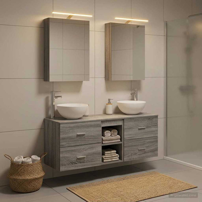 Set de mobilier pentru baie 5 buc. Sonoma gri
