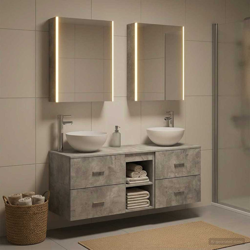 Set de mobilier pentru baie 5 buc. Gri Beton