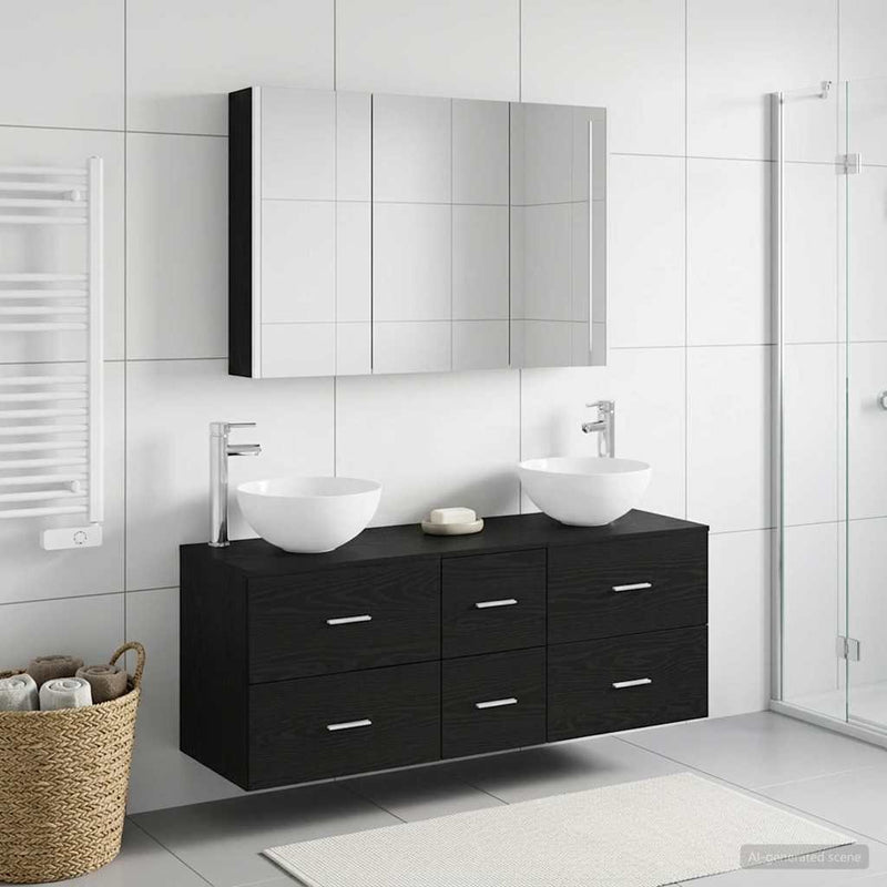 Set de mobilier pentru baie 4 buc. Stejar Negru