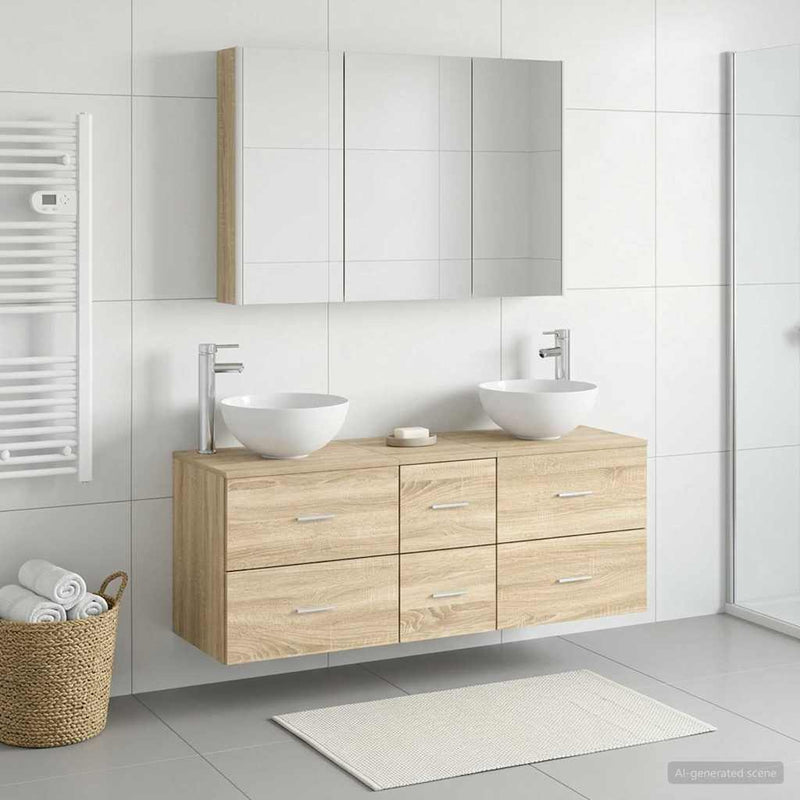 Set de mobilier pentru baie 4 buc. Stejar Sonoma