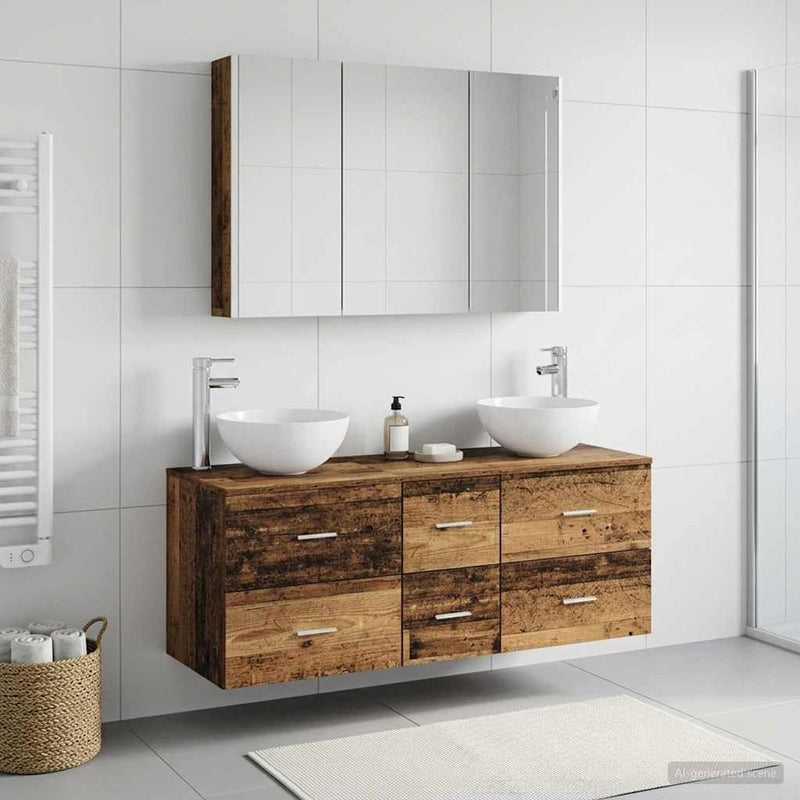 Set de mobilier pentru baie 4 buc. Lemn vechi