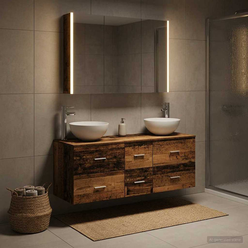 Set de mobilier pentru baie 4 buc. Lemn vechi