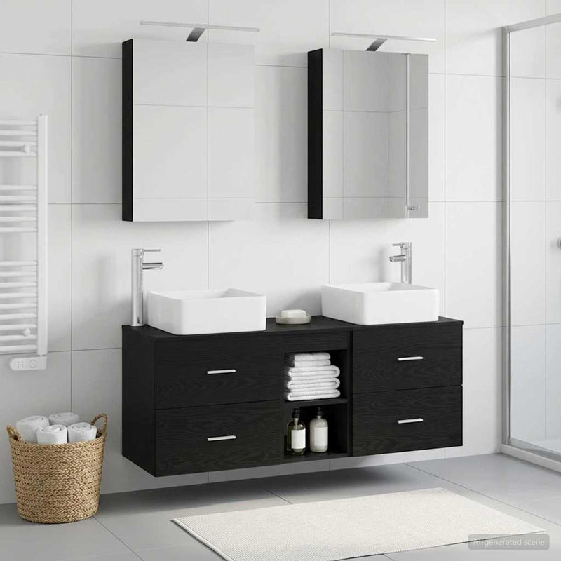 Set de mobilier pentru baie 5 buc. Stejar Negru