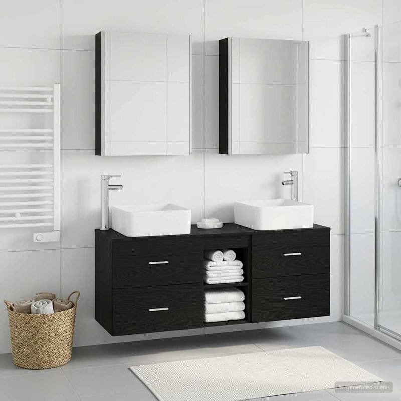 Set de mobilier pentru baie 5 buc. Stejar Negru