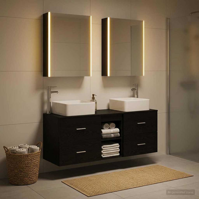 Set de mobilier pentru baie 5 buc. Stejar Negru