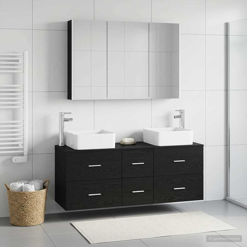 Set de mobilier pentru baie 4 buc. Stejar Negru