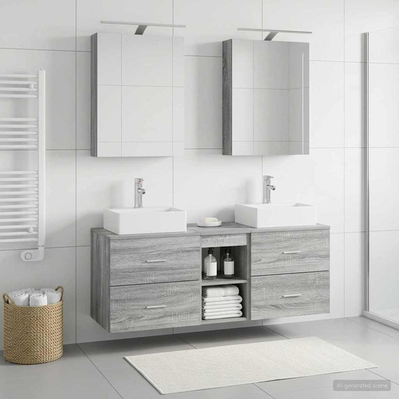 Set de mobilier pentru baie 5 buc. Sonoma gri