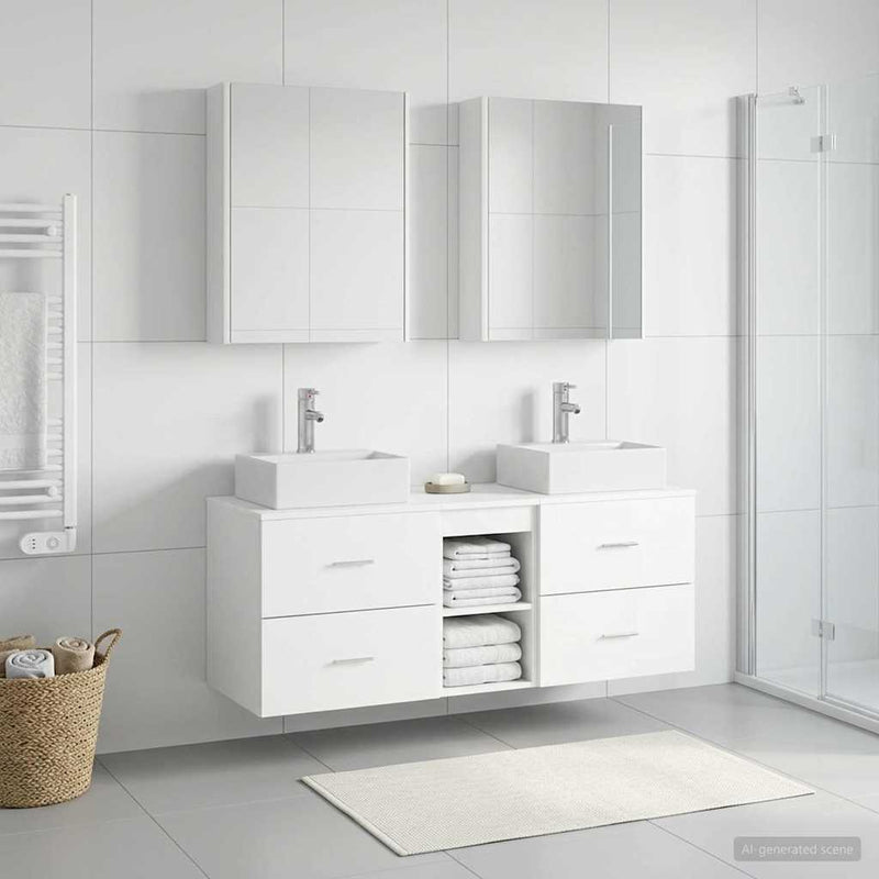 Set de mobilier pentru baie 5 buc. Alb Lemn prelucrat și sticlă