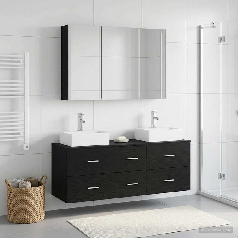 Set de mobilier pentru baie 4 buc. Stejar Negru