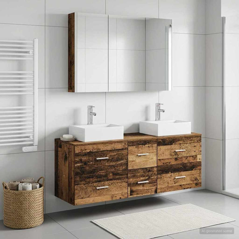 Set de mobilier pentru baie 4 buc. Lemn vechi