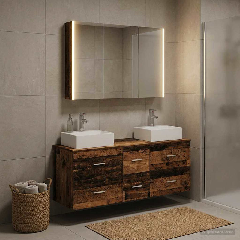 Set de mobilier pentru baie 4 buc. Lemn vechi