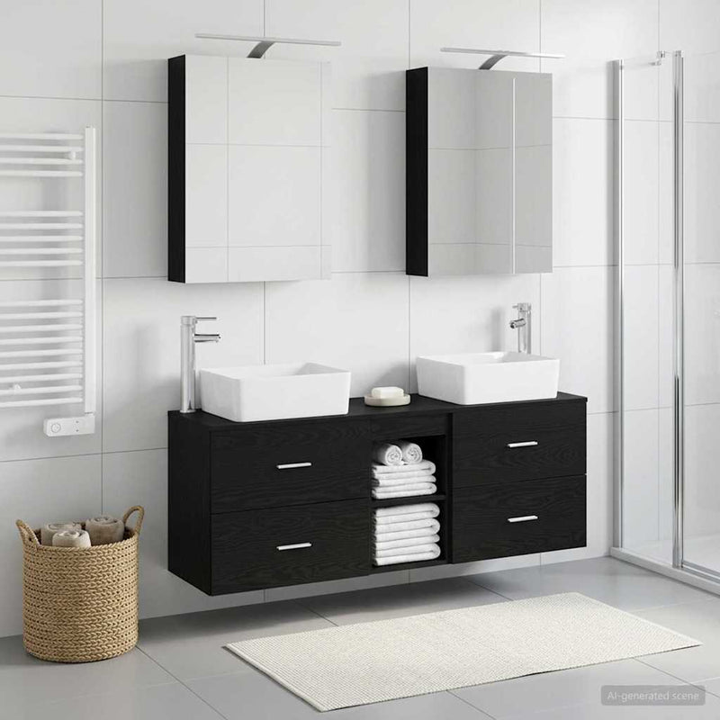 Set de mobilier pentru baie 5 buc. Stejar Negru
