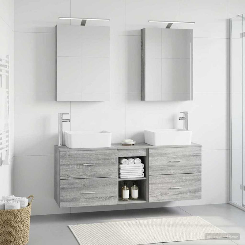 Set de mobilier pentru baie 5 buc. Sonoma gri