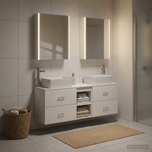 Set de mobilier pentru baie 5 buc. Alb Lemn prelucrat și sticlă