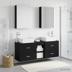 Set de mobilier pentru baie 5 buc. Stejar Negru