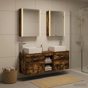 Set de mobilier pentru baie 5 buc. Stejar fumuriu