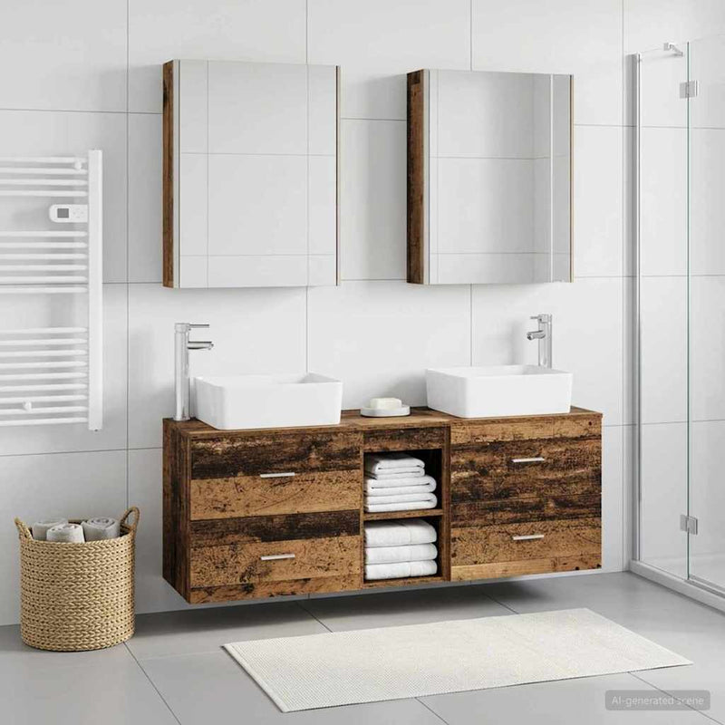 Set de mobilier pentru baie 5 buc. Lemn vechi