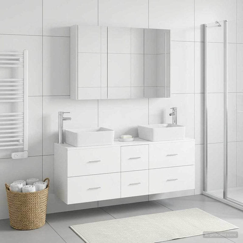 Set de mobilier pentru baie 4 buc. Alb Lemn prelucrat și sticlă