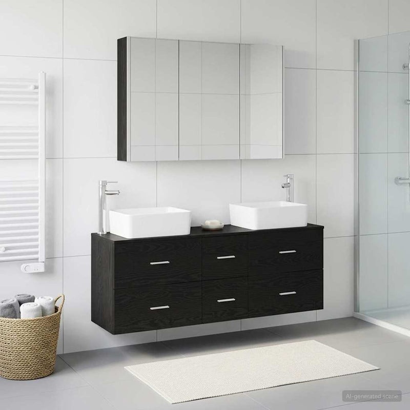 Set de mobilier pentru baie 4 buc. Stejar Negru