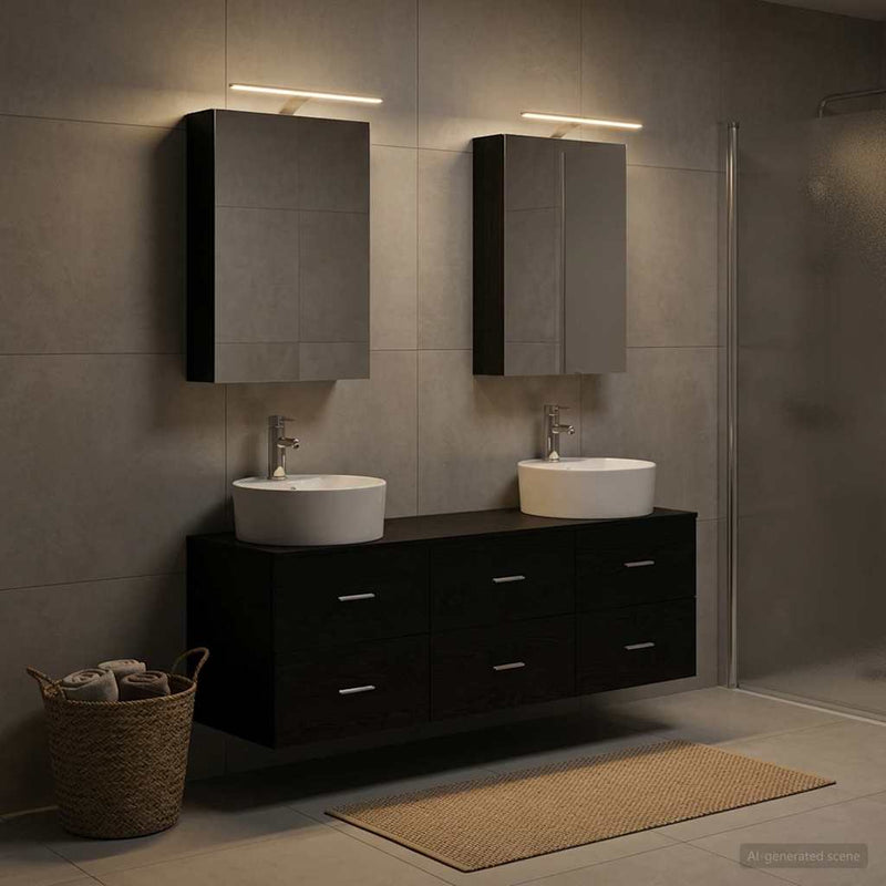 Set de mobilier pentru baie 5 buc. Stejar Negru