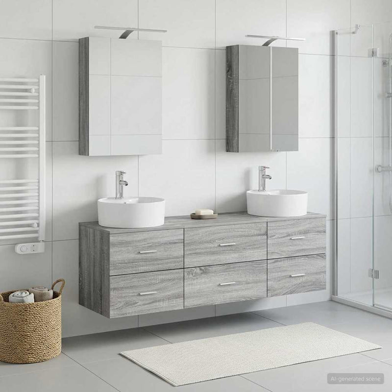 Set de mobilier pentru baie 5 buc. Sonoma gri