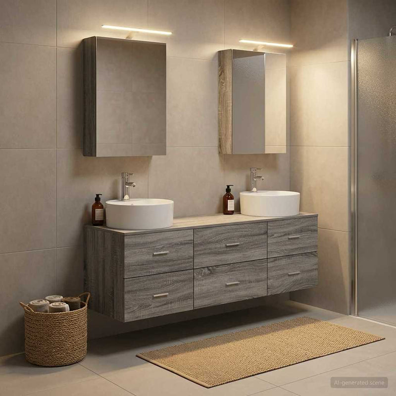 Set de mobilier pentru baie 5 buc. Sonoma gri