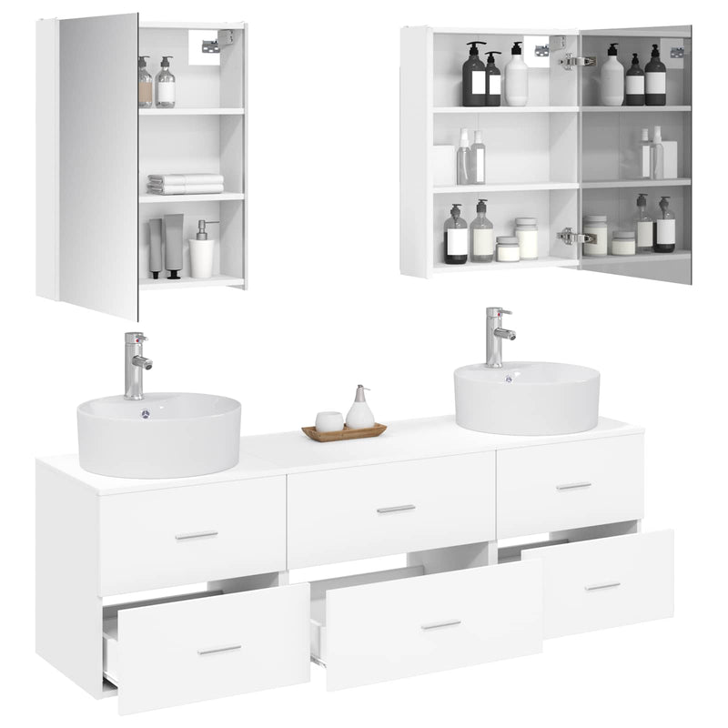 Set de mobilier pentru baie 5 buc. Alb Lemn prelucrat și sticlă