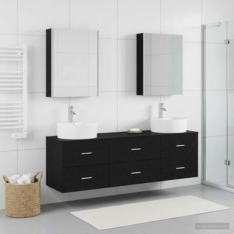 Set de mobilier pentru baie 5 buc. Stejar Negru