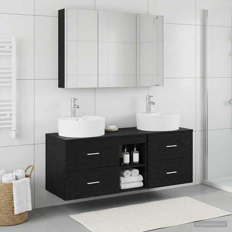 Set de mobilier pentru baie 4 buc. Stejar Negru