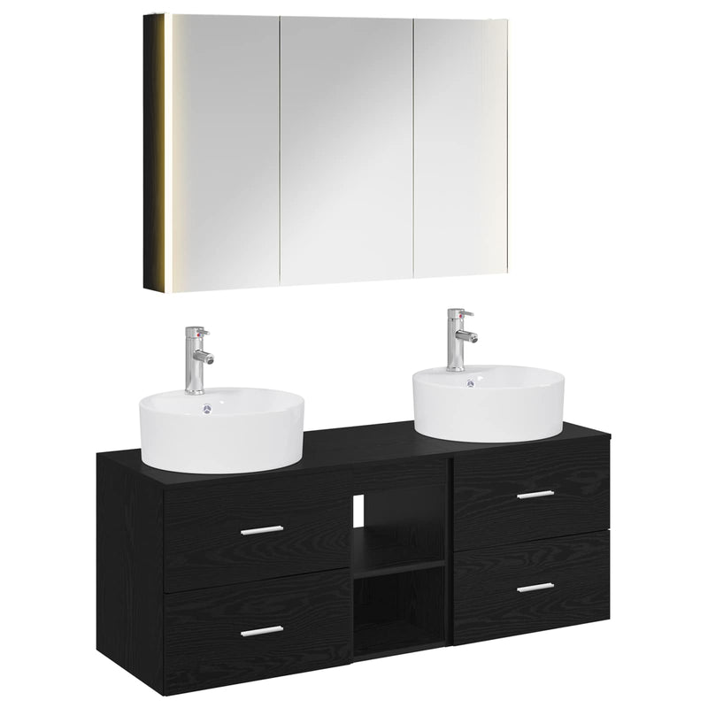 Set de mobilier pentru baie 4 buc. Stejar Negru