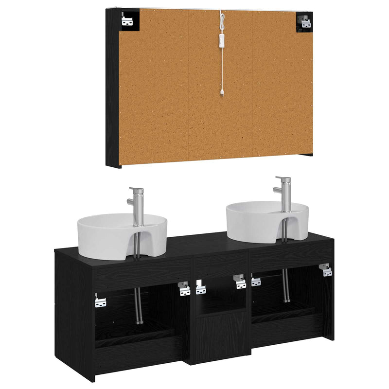 Set de mobilier pentru baie 4 buc. Stejar Negru