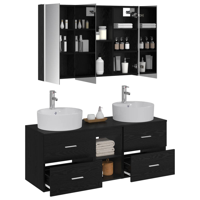 Set de mobilier pentru baie 4 buc. Stejar Negru