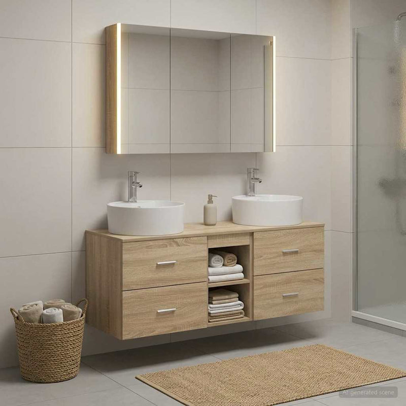 Set de mobilier pentru baie 4 buc. Stejar Sonoma