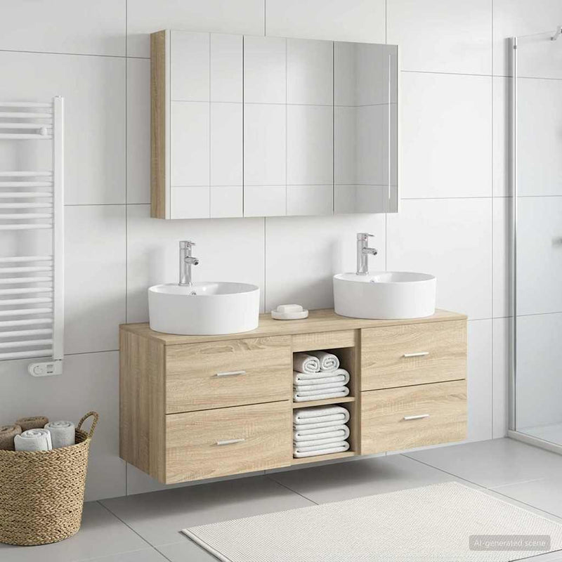 Set de mobilier pentru baie 4 buc. Stejar Sonoma