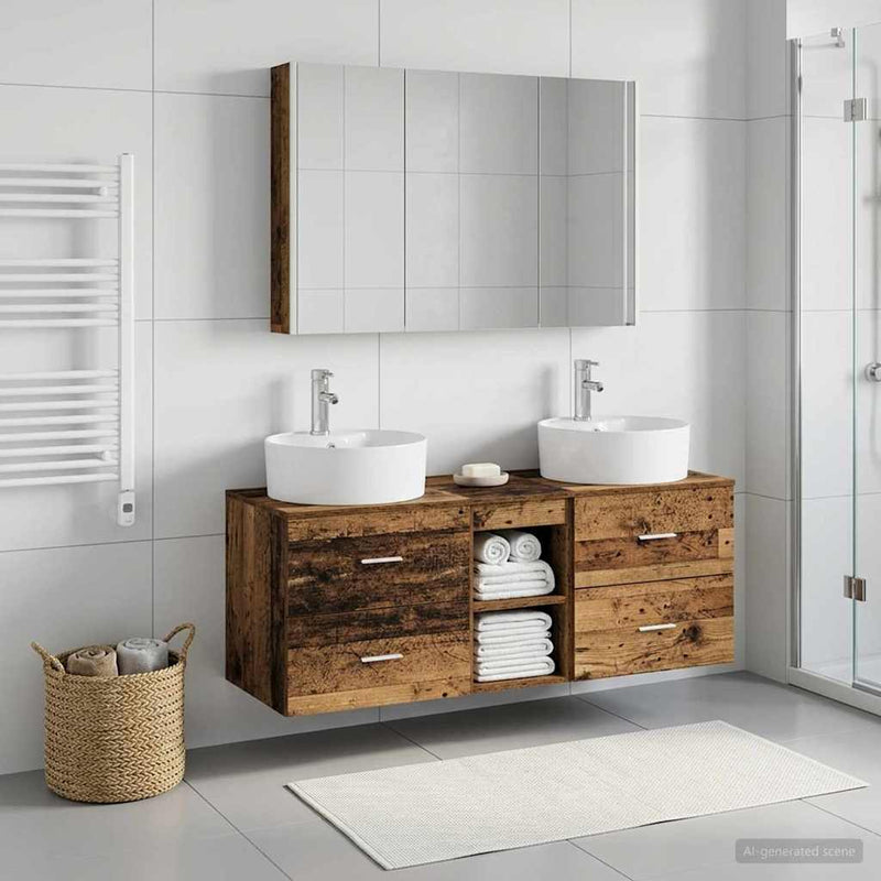 Set de mobilier pentru baie 4 buc. Lemn vechi