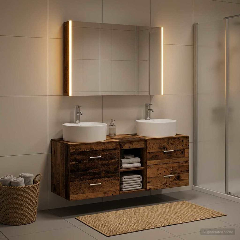 Set de mobilier pentru baie 4 buc. Lemn vechi