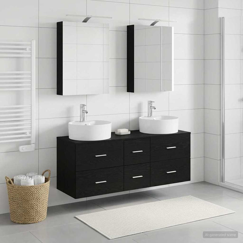 Set de mobilier pentru baie 5 buc. Stejar Negru
