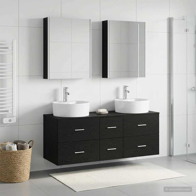 Set de mobilier pentru baie 5 buc. Stejar Negru