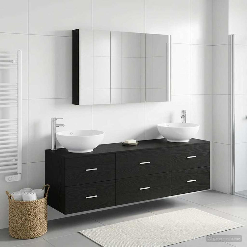 Set de mobilier pentru baie 4 buc. Stejar Negru