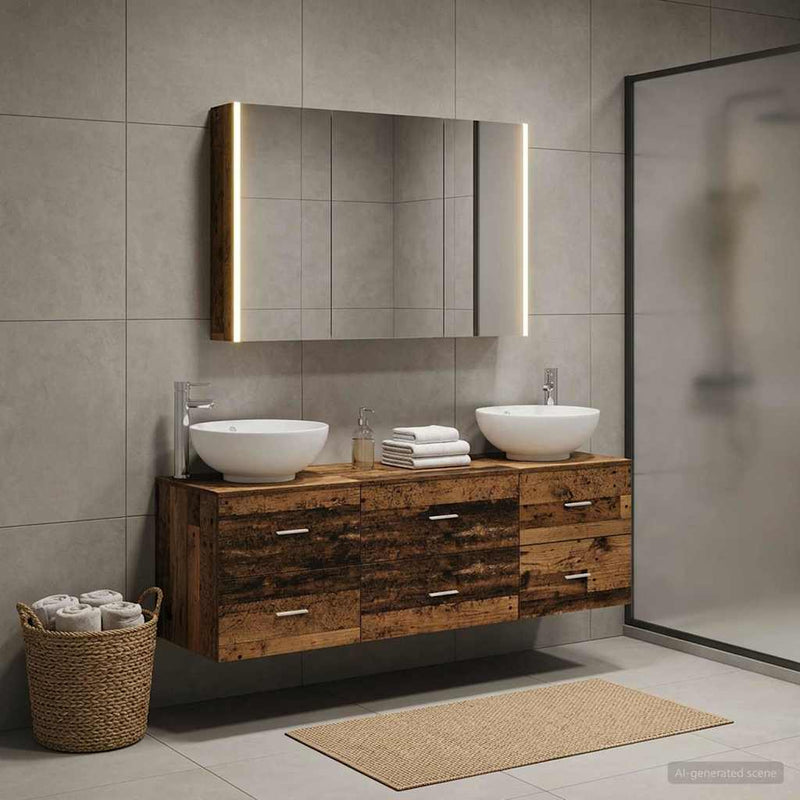 Set de mobilier pentru baie 4 buc. Lemn vechi
