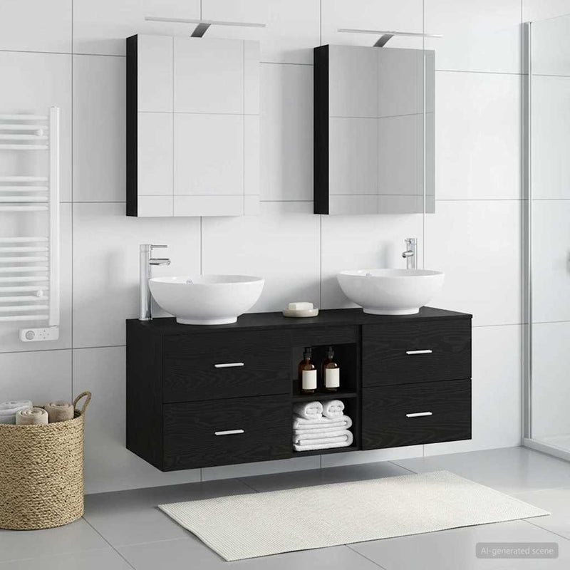 Set de mobilier pentru baie 5 buc. Stejar Negru