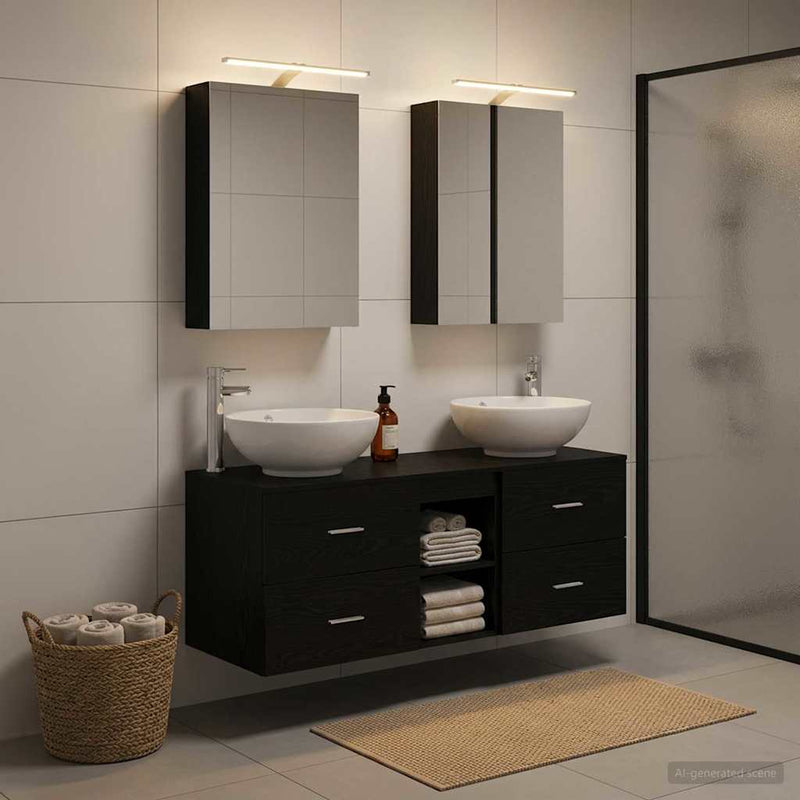 Set de mobilier pentru baie 5 buc. Stejar Negru
