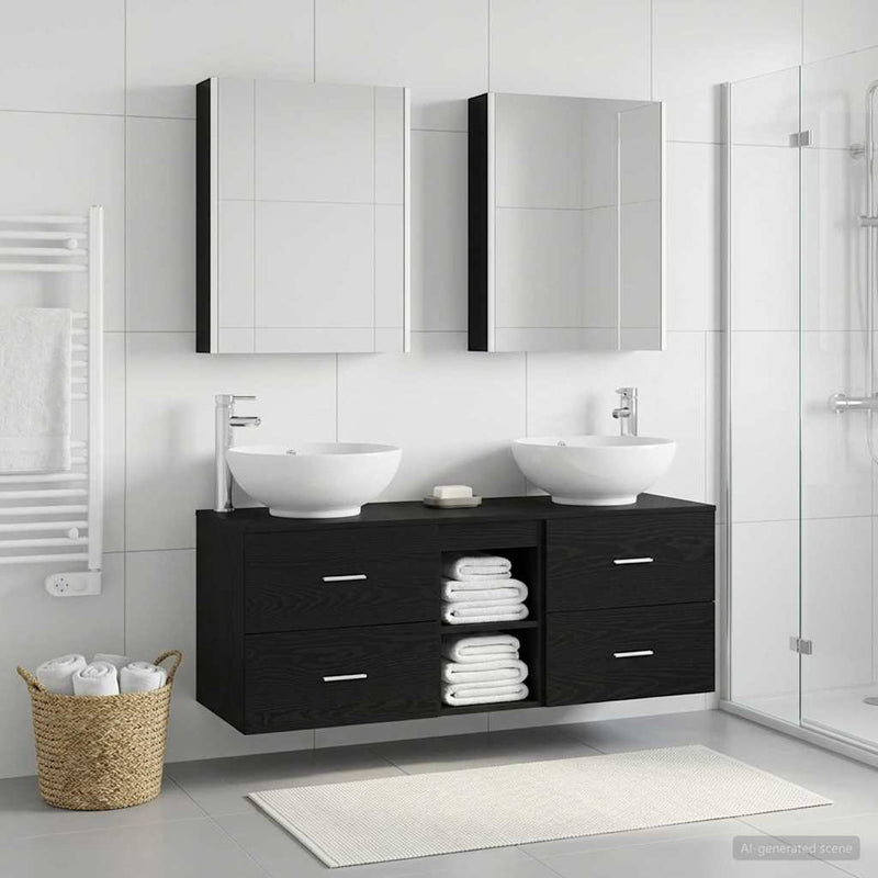 Set de mobilier pentru baie 5 buc. Stejar Negru