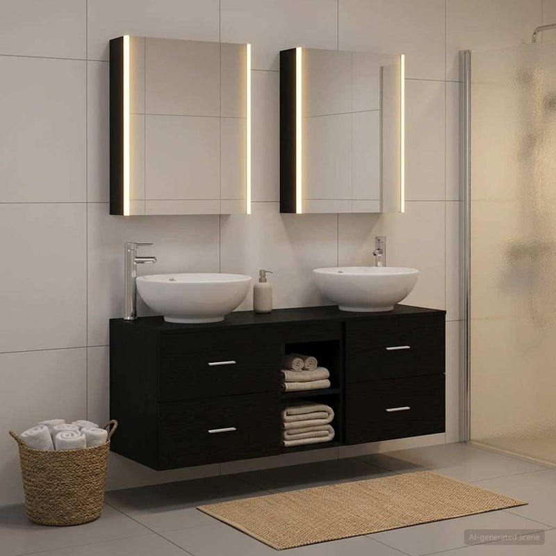 Set de mobilier pentru baie 5 buc. Stejar Negru