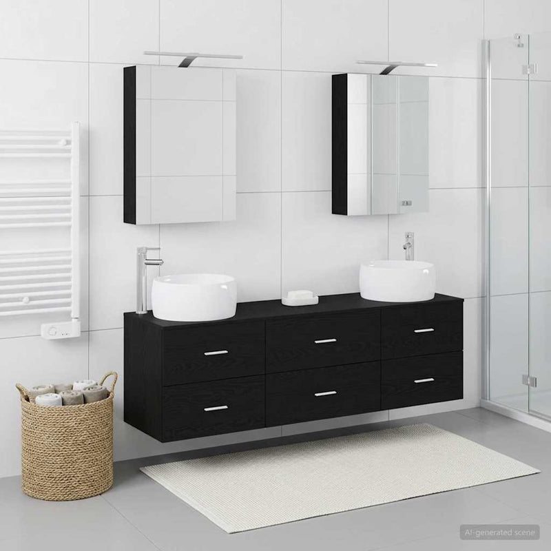 Set de mobilier pentru baie 5 buc. Stejar Negru