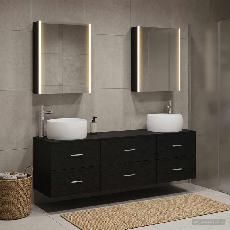 Set de mobilier pentru baie 5 buc. Stejar Negru
