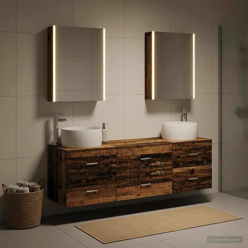 Set de mobilier pentru baie 5 buc. Lemn vechi