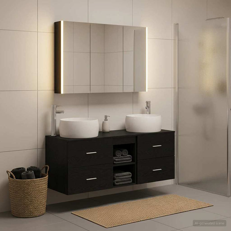 Set de mobilier pentru baie 4 buc. Stejar Negru