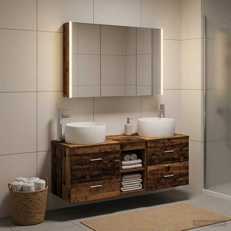 Set de mobilier pentru baie 4 buc. Lemn vechi